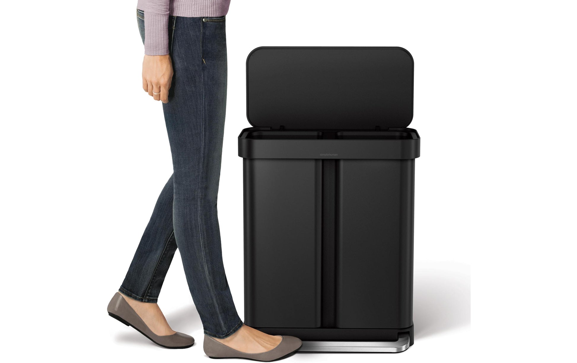 Simplehuman Systempapierkorb – 58 l – Stahl, rechteckig – 2-fach – schwarz matt