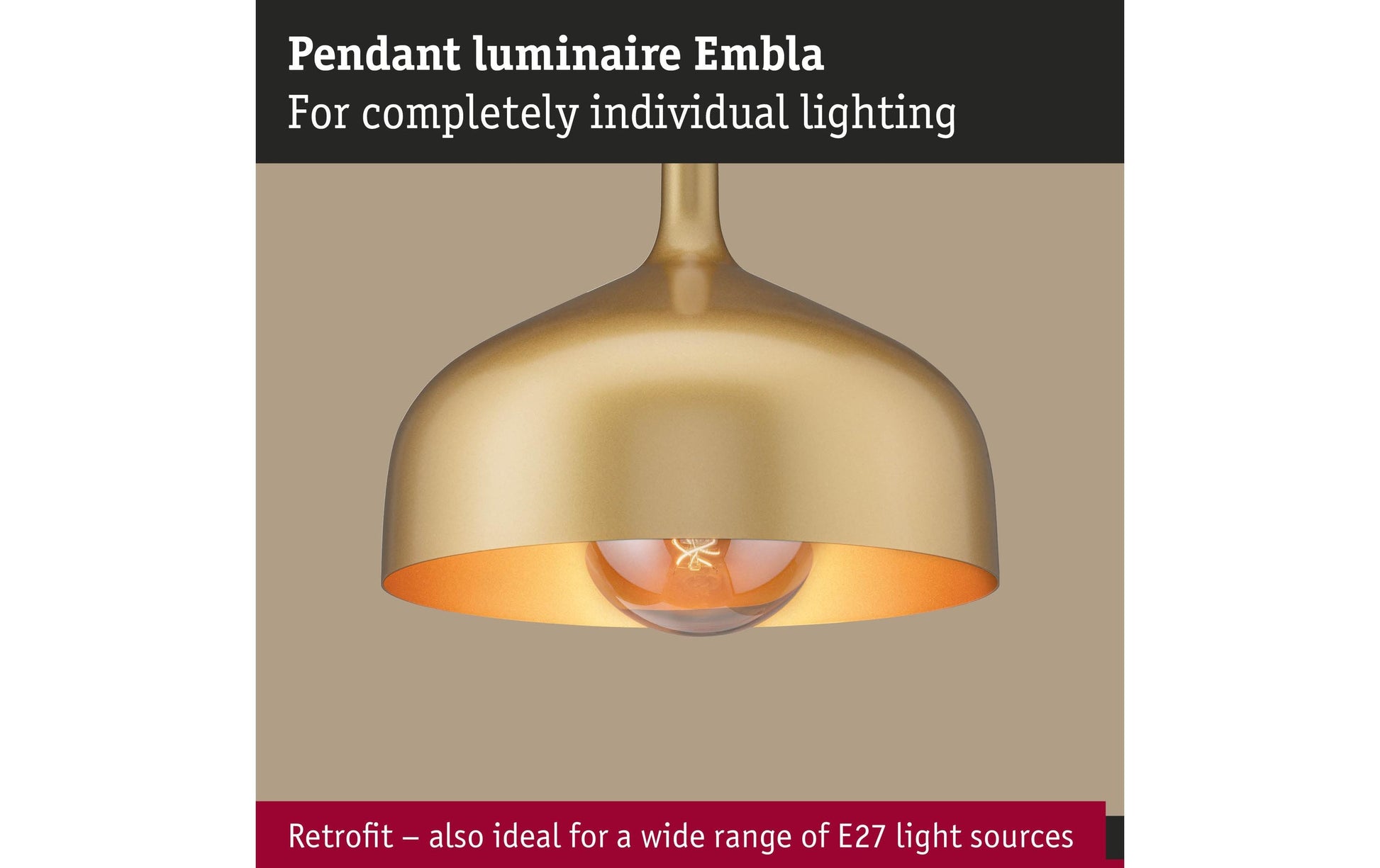 Paulmann Pendelleuchte Embla II – Ø 30 cm, Pendellänge 110 cm, 20 W, dimmbar, Gold, E27, exkl. Leuchtmittel