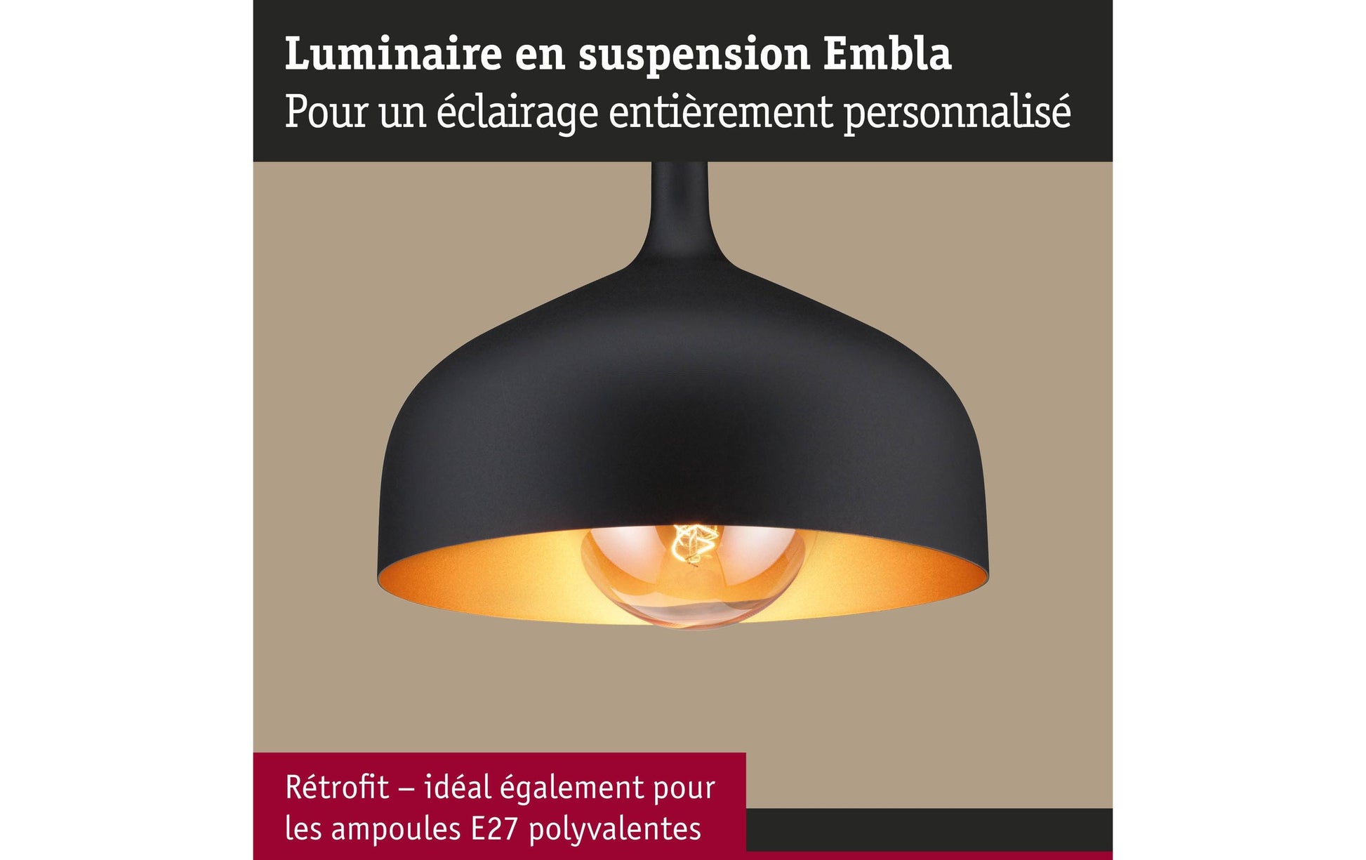 Paulmann Pendelleuchte Embla II – Ø 30 × 110 cm, 20 W, dimmbar, E27, exkl. Leuchtmittel, gold/schwarz