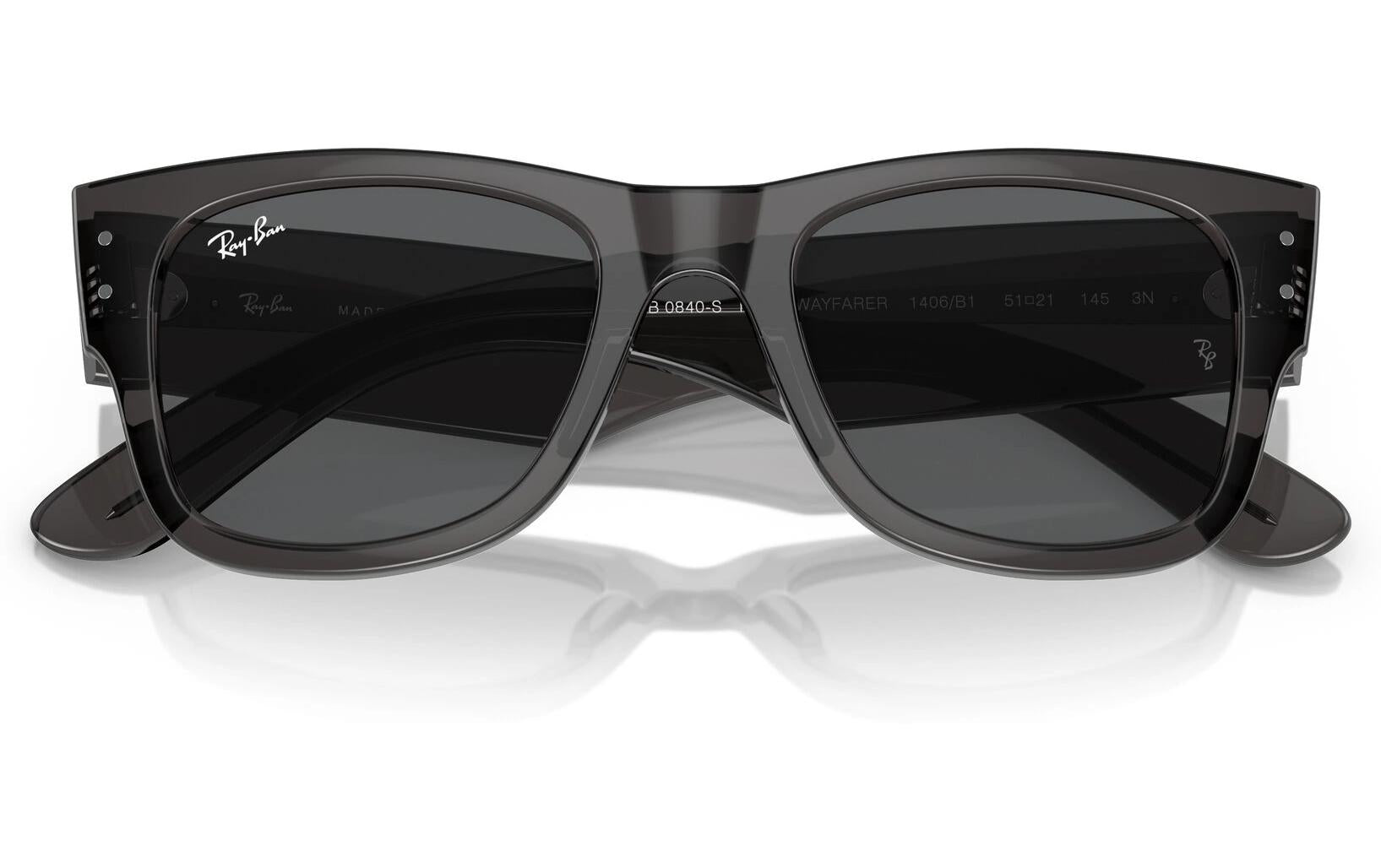 Ray-Ban Schutzbrille MEGA WAYFARER – Dunkelgraue Gläser, UV-Schutz, schwarzer glänzender Rahmen