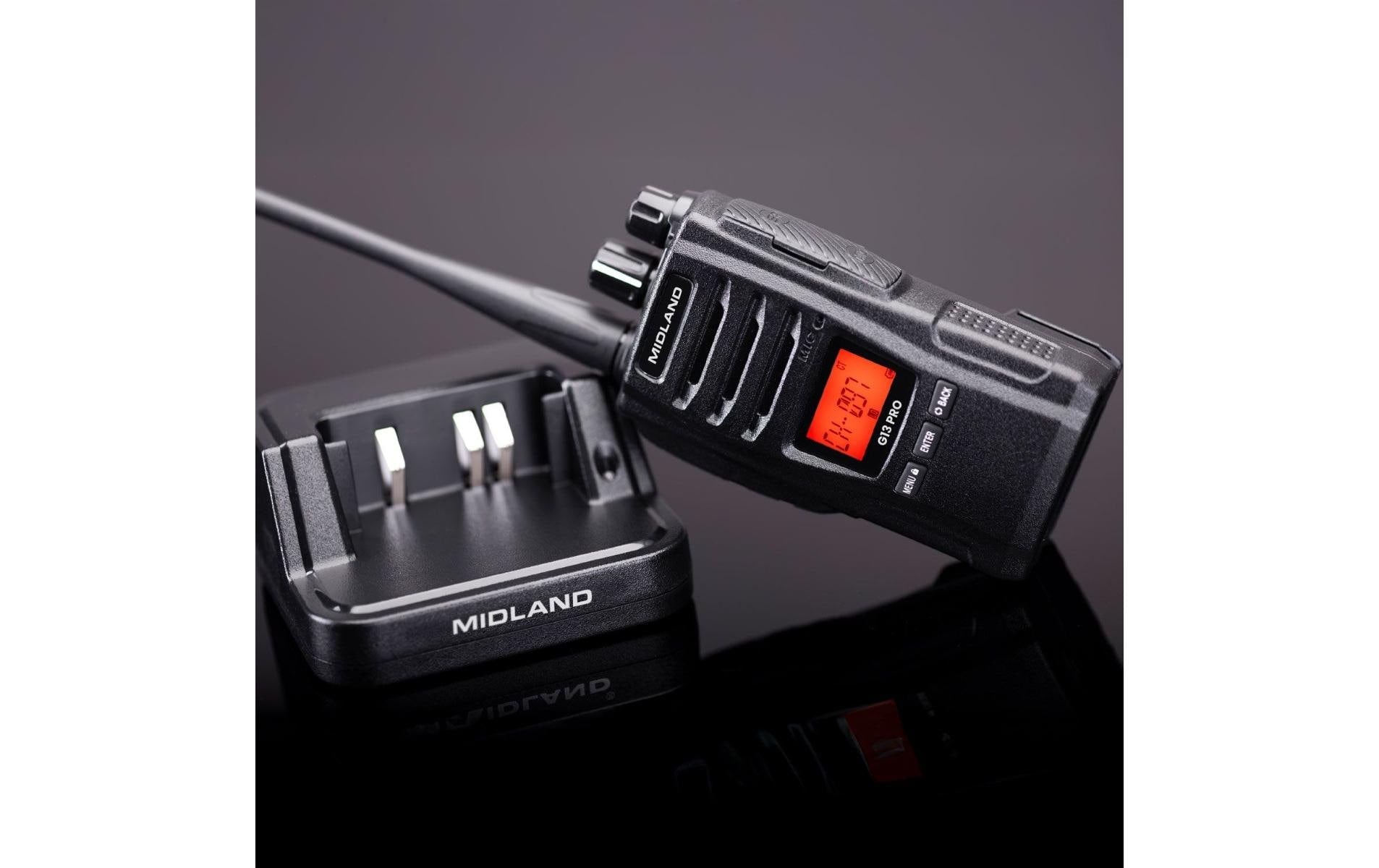Midland G13 Pro – Funkgerät, 85 Kanäle, Reichweite bis 10 km, Metallgehäuse, IPX4