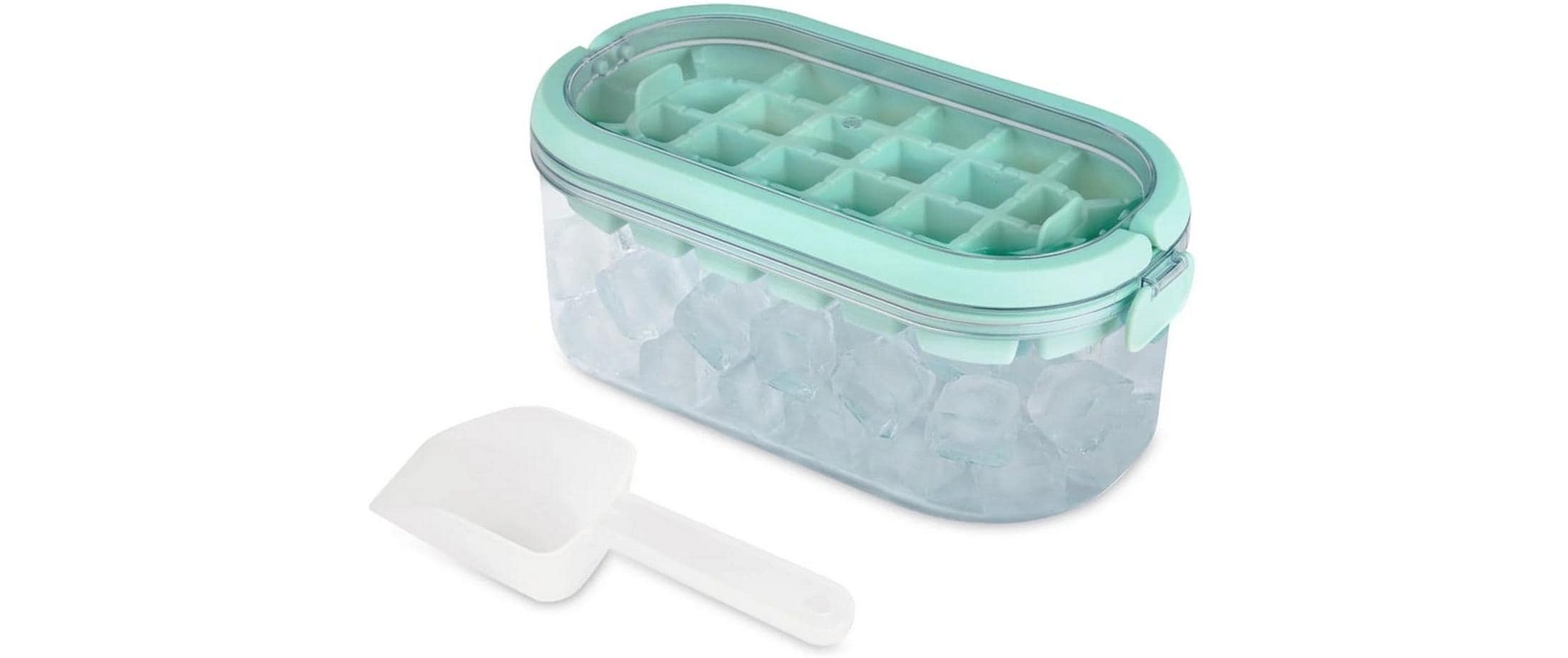 Gourmetmaxx Eiswürfelbehälter 2in1 – 22,5 × 9,5 × 11,5 cm, Kunststoff (PP), Mint/Transparent, 4-teilig, Eckig