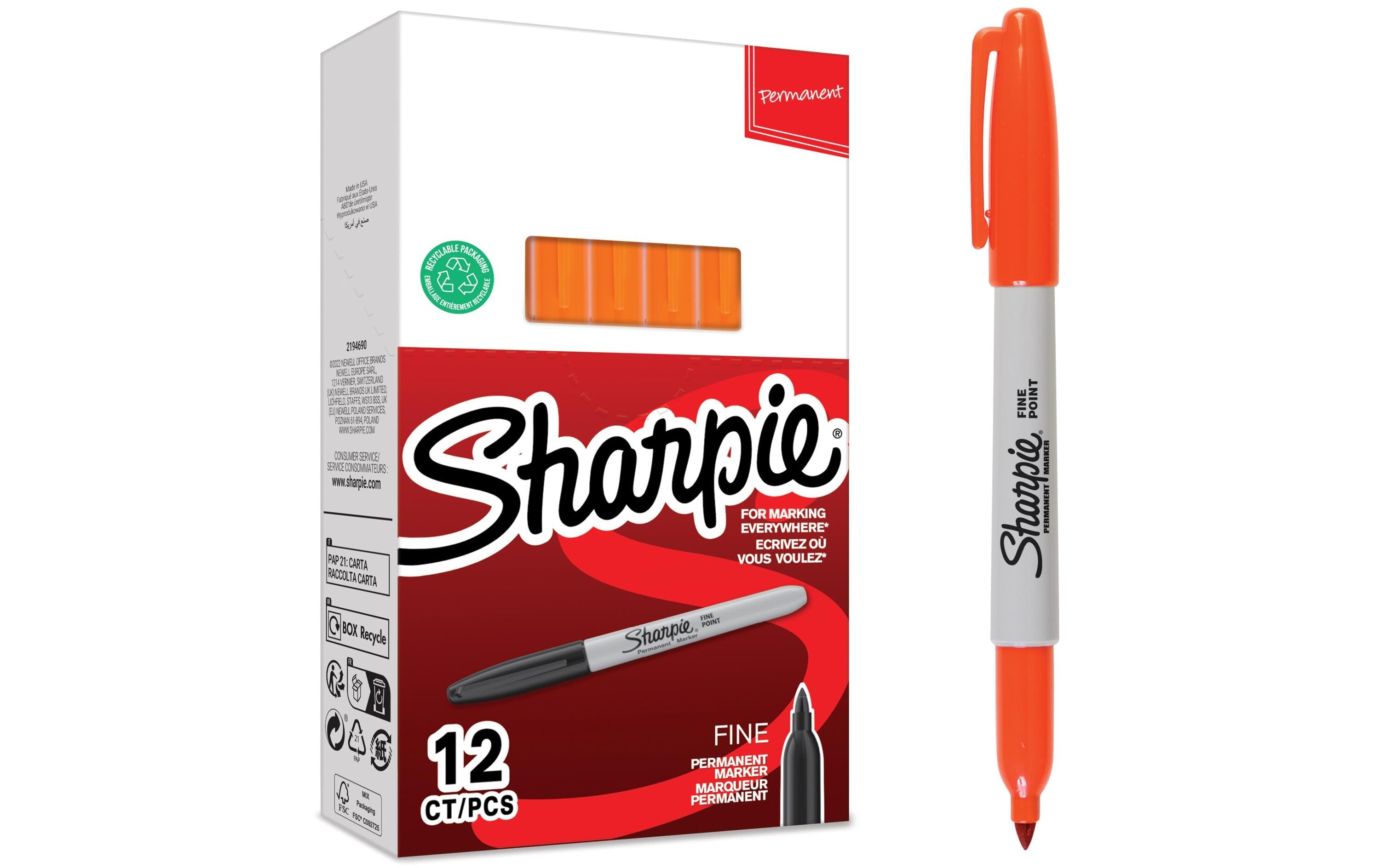 Sharpie Permanentmarker – Rundspitze – Orange – 12er-Pack