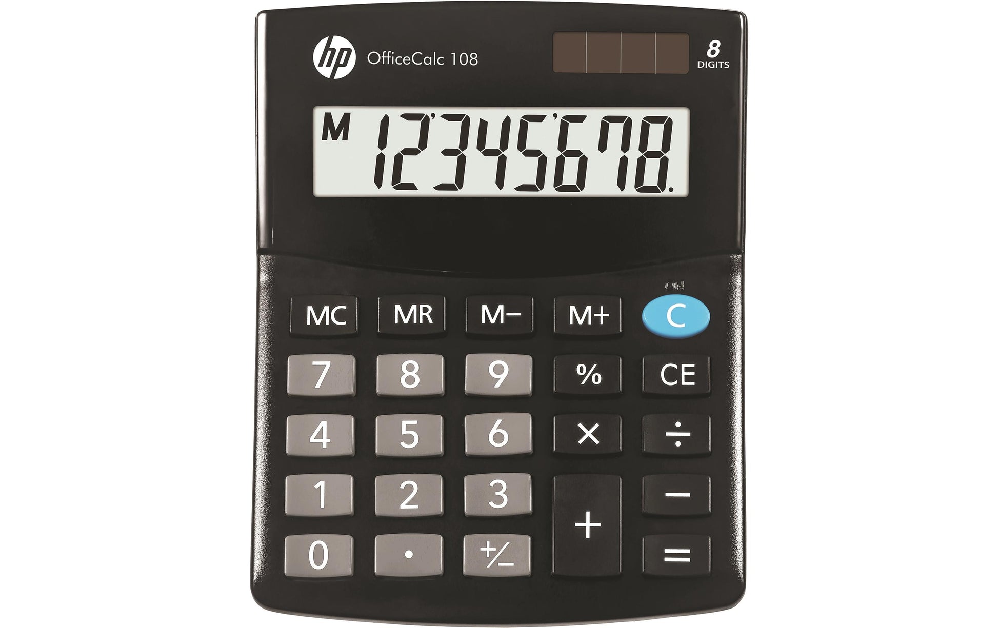 HP Taschenrechner 108 – 8-stellig – Solar/Batterie – Schwarz