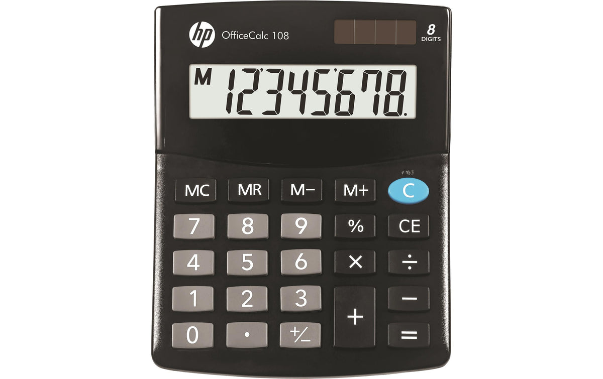 HP Taschenrechner 108 – 8-stellig – Solar/Batterie – Schwarz