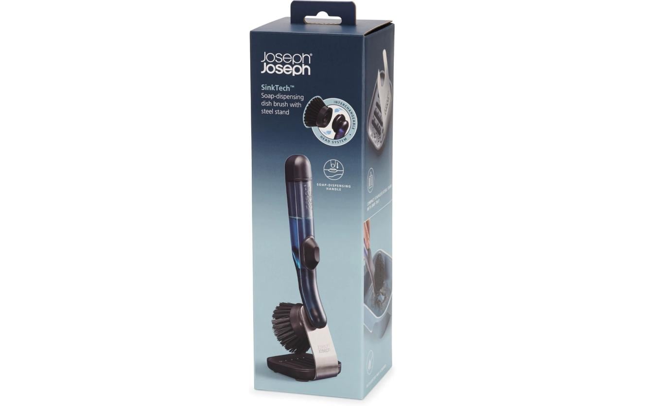 Joseph Joseph SinkTech Abwaschbürste – Kunststoff, Edelstahl/Kunststoff, 28,7 cm, mit Seifenspender