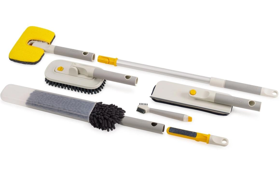 Joseph Joseph CleanTech Reinigungsset – 69,6 cm Teleskopstiel – Mikrofaser/Aluminium – Grau/Mehrfarbig