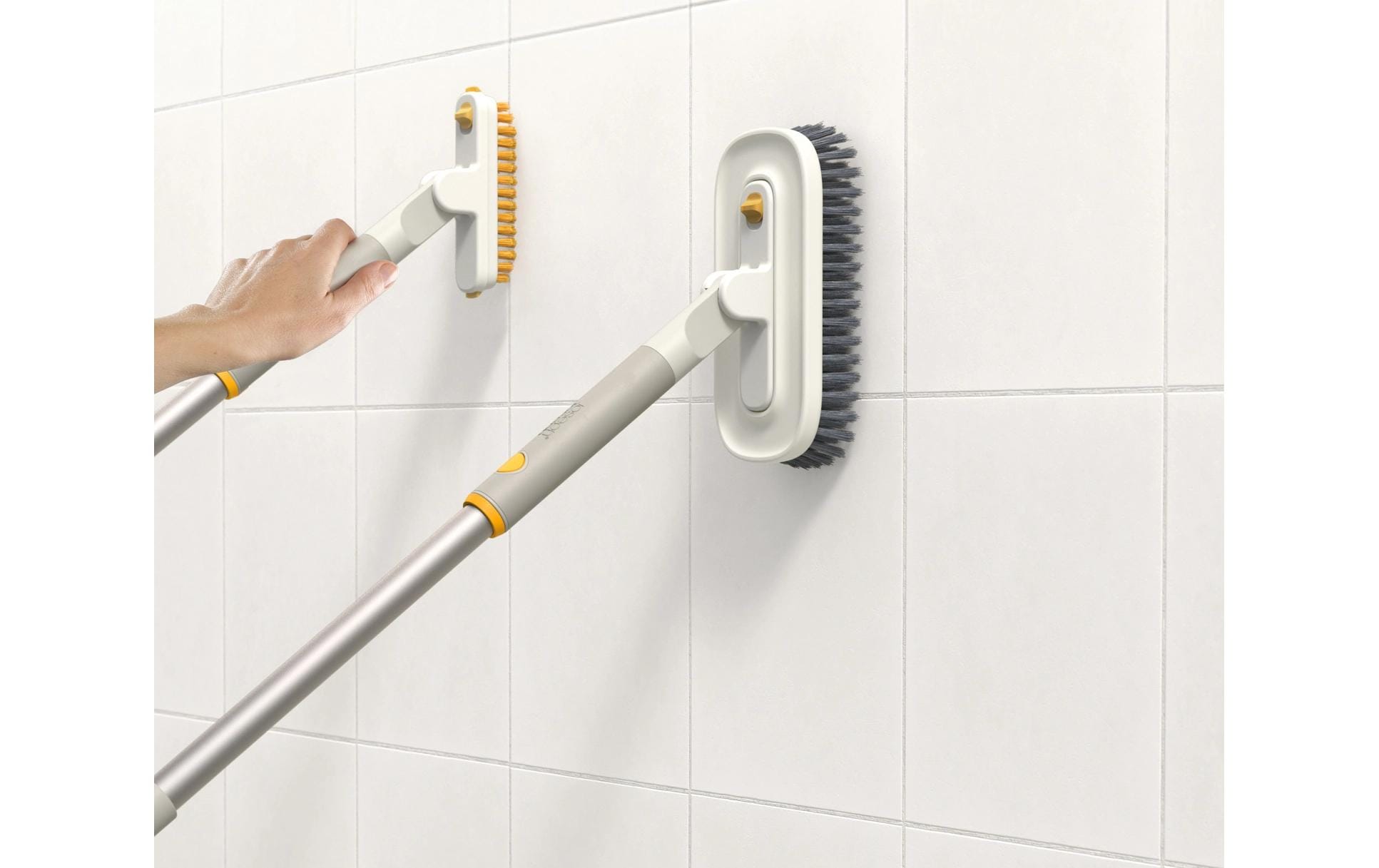 Joseph Joseph Fugen-/Detailbürste CleanTech – 31 cm, Kunststoff, PP/Silikon, Grau, mit Metallschaber