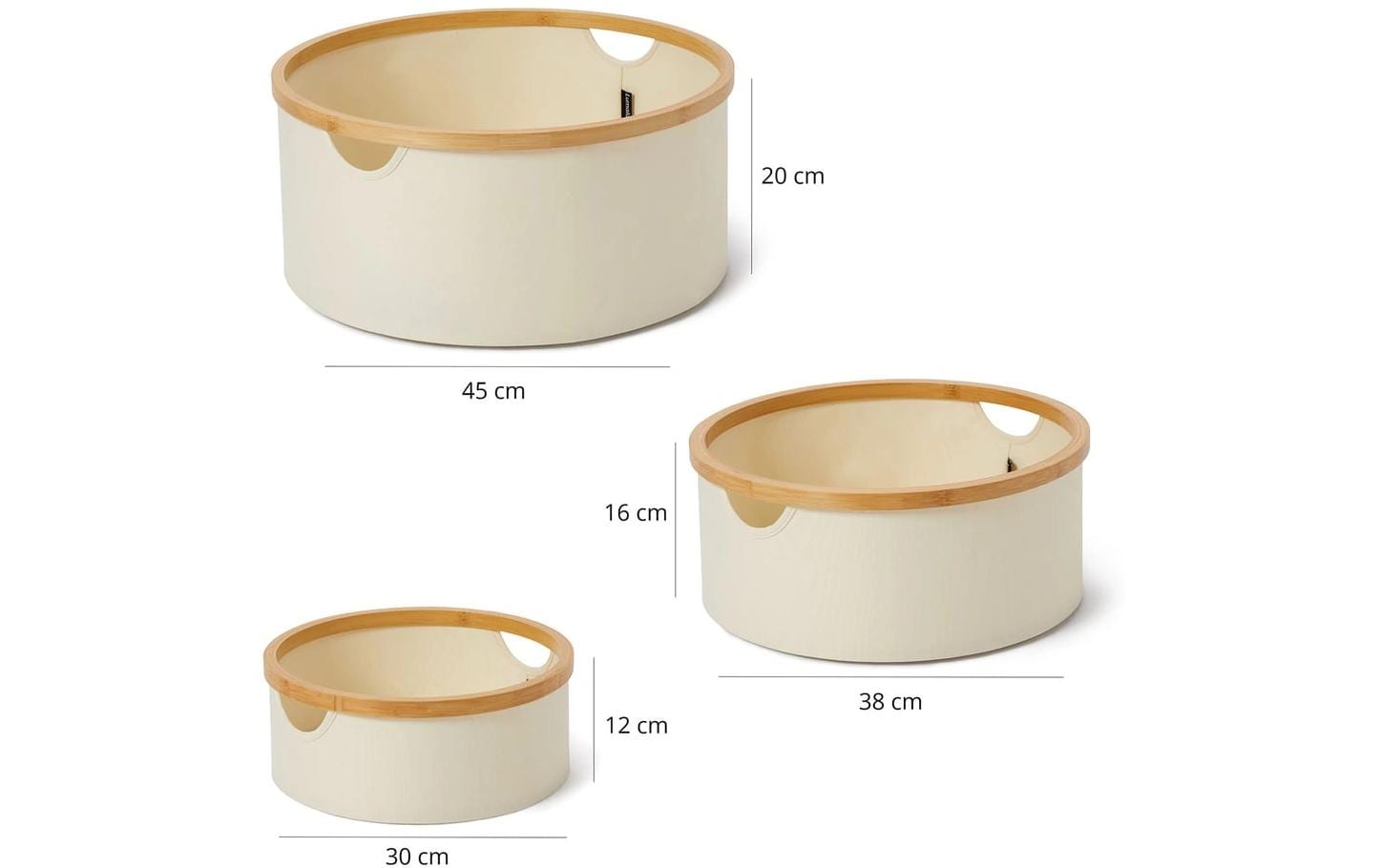 Lumaland Aufbewahrungsbox Set 3-teilig – Polyester – Beige – Ø 450/380/300 × H 200/160/120 mm