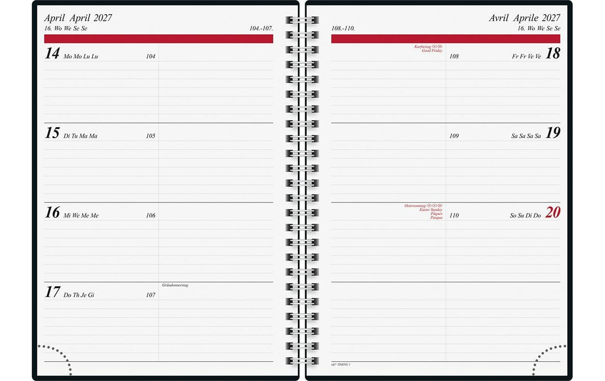 Rido idé Confetti – Wochenagenda 2027, 1 Woche/1 Seite, A5, Spiralbindung, mehrsprachig d/f/i/gb