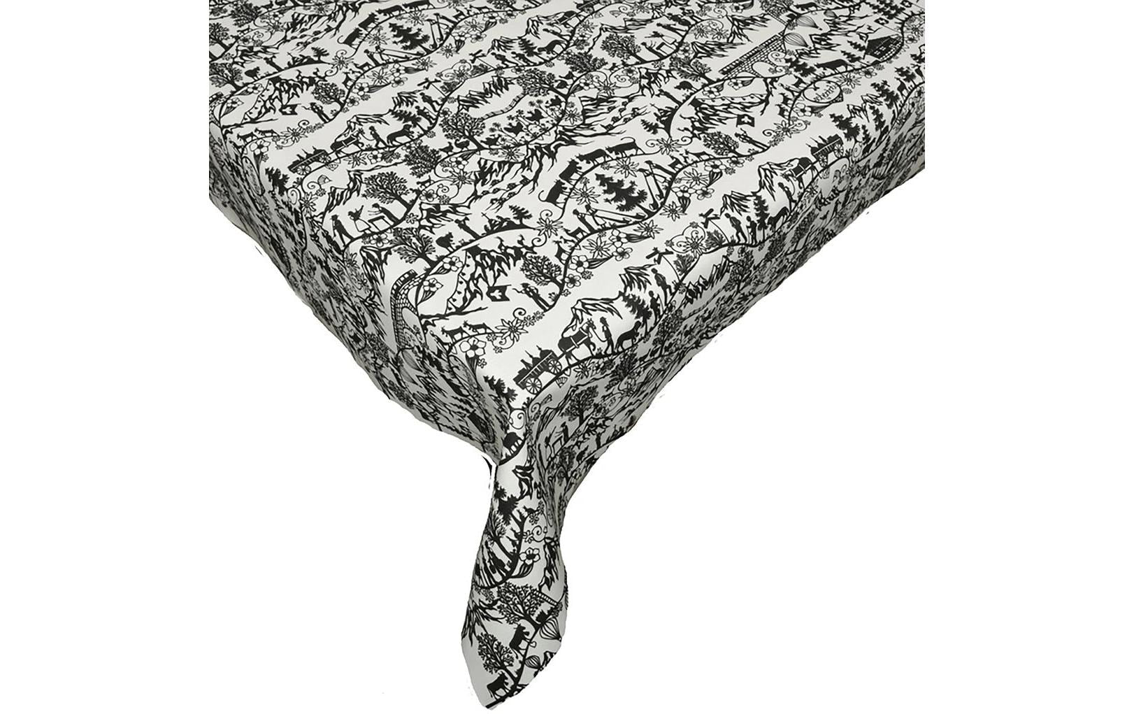 Hubatka Tischdecke – 140×260 cm, Polyester, Schwarz/Weiss, Scherenschnitt Landleben