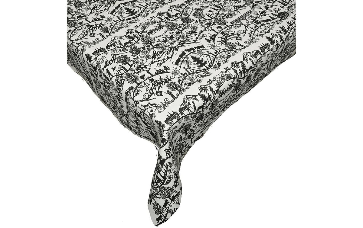 Hubatka Tischdecke – 140×220 cm, Polyester, Schwarz/Weiss, Scherenschnitt Landleben