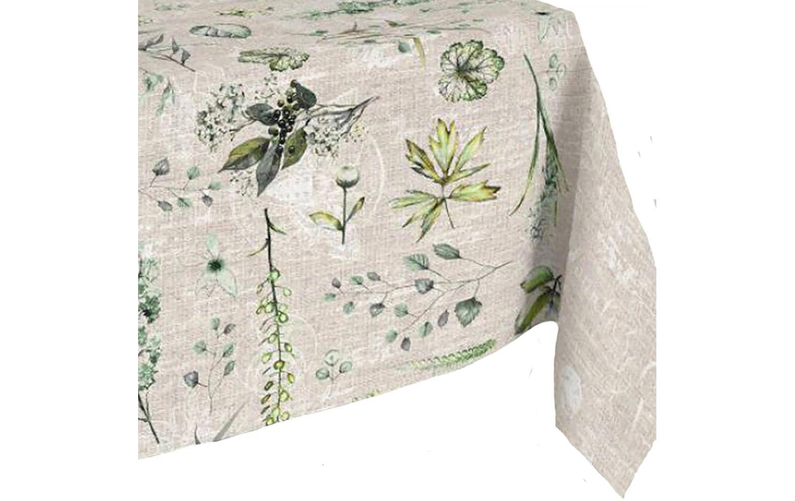 Hubatka Tischdecke – Ø 140 cm, rund, Polyester, Beige/Dunkelgrün, Pflanzen