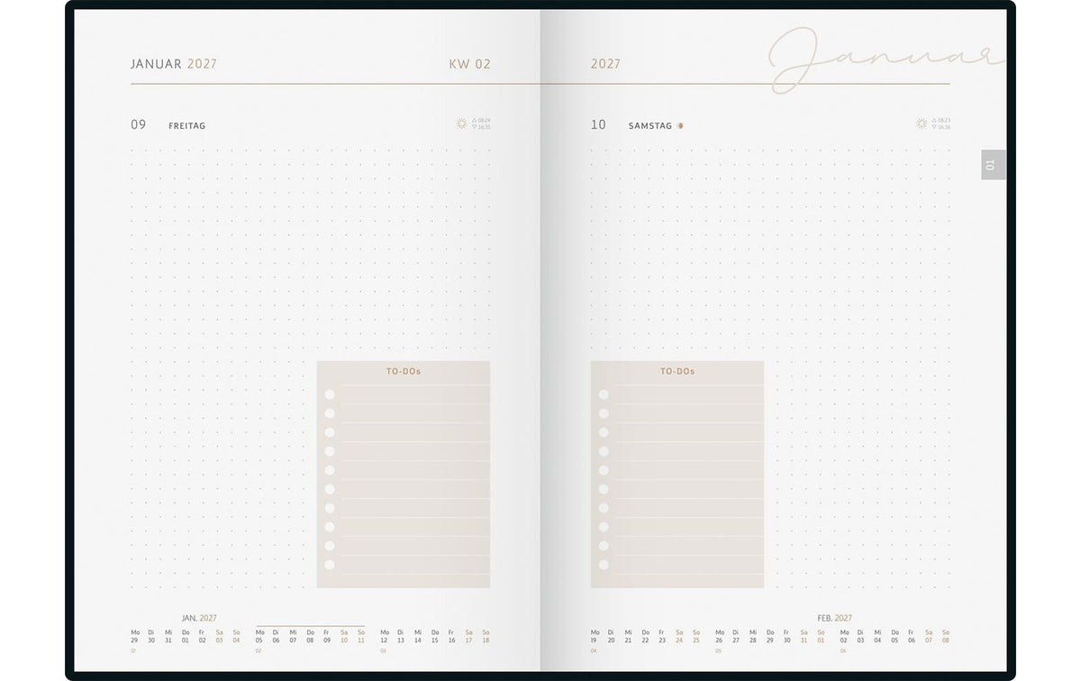 Rido idé Design Line – Tagesagenda 2027, 1 Tag/1 Seite, A5, Hardcover, Monstera