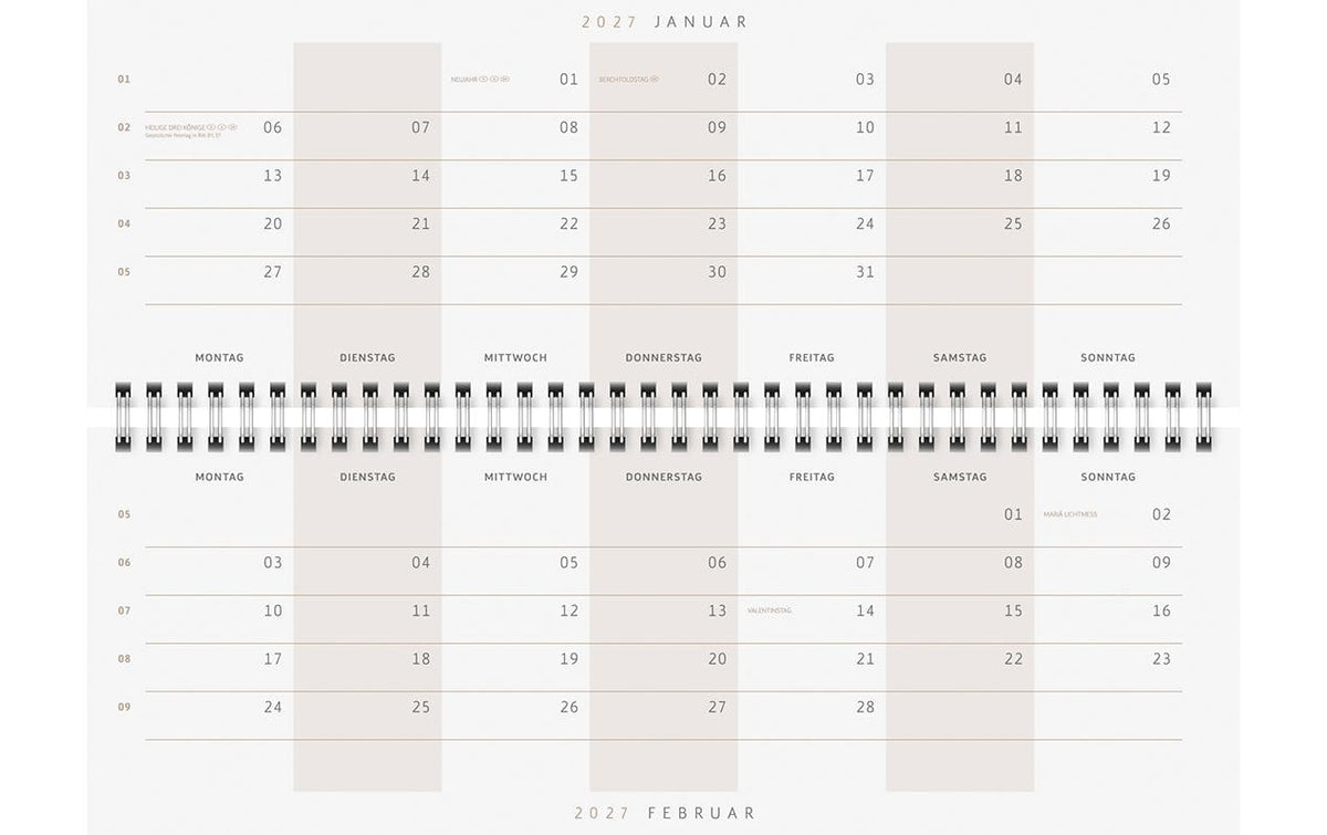 Rido idé Design Line – Tischkalender 2027, 1 Woche/2 Seiten, 29,7 × 10,5 cm