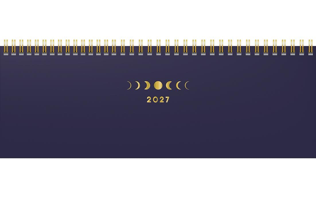 Rido idé DesignLine – Tischkalender 2027, 1 Woche/2 Seiten, 29,7 × 10,5 cm, Spiralbindung, Moon