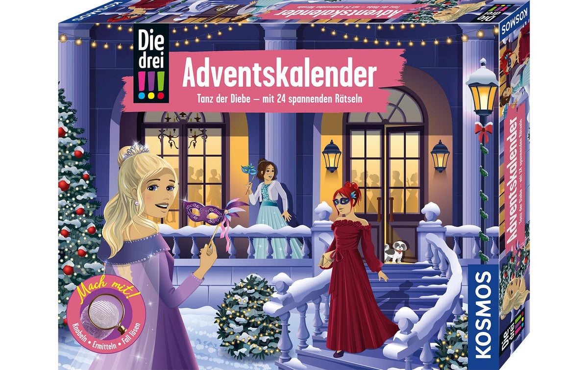 Kosmos Adventskalender Die drei – befüllt – 29,3 × 37 × 5,2 cm – ab 8 Jahren