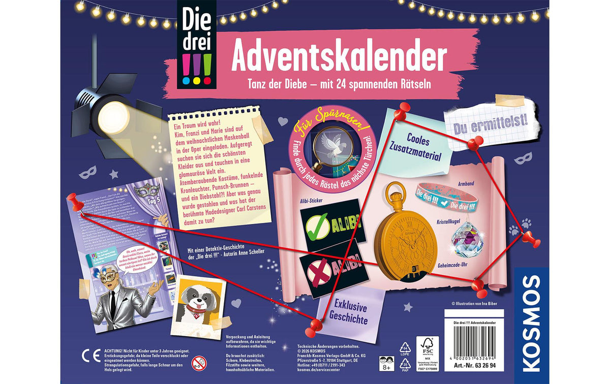 Kosmos Adventskalender Die drei – befüllt – 29,3 × 37 × 5,2 cm – ab 8 Jahren