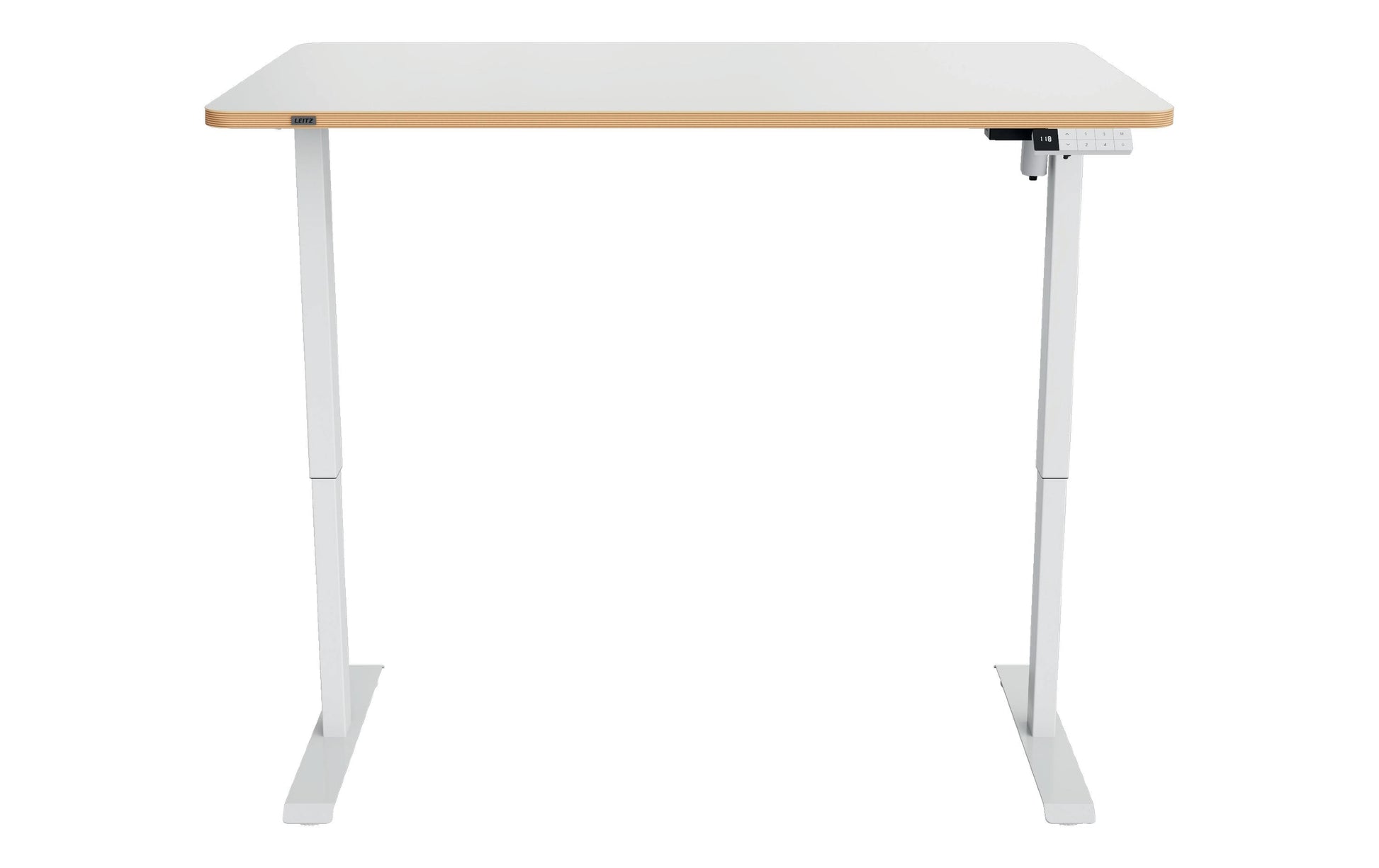 Leitz Höhenverstellbarer Tisch, 140 × 80 cm, elektrisch, 60 kg, weiss, Holz