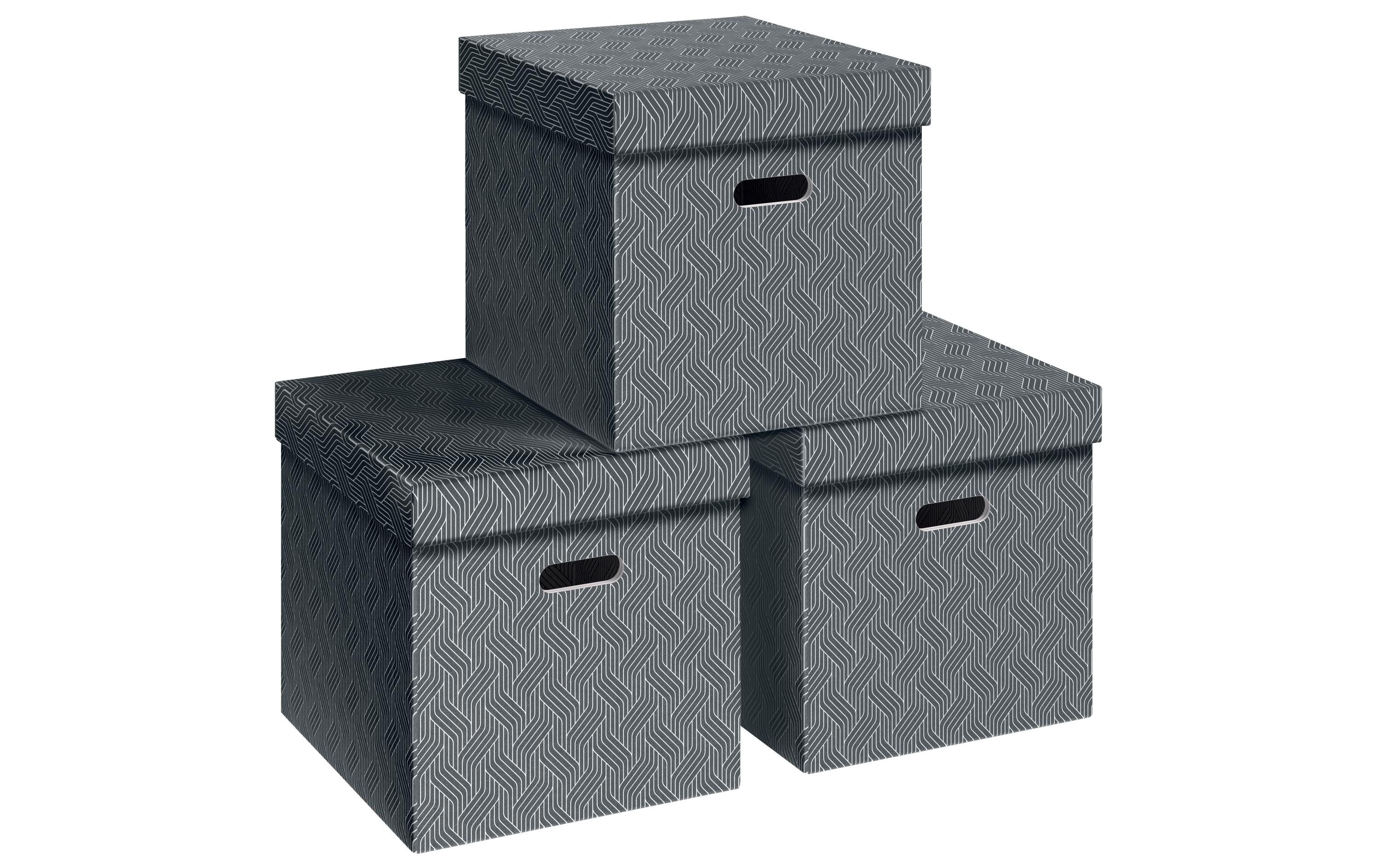 VON Cube Aufbewahrungsbox 29 l (mit Deckel) – Karton – Grau – 320 × 315 × 365 mm – 3 Stück