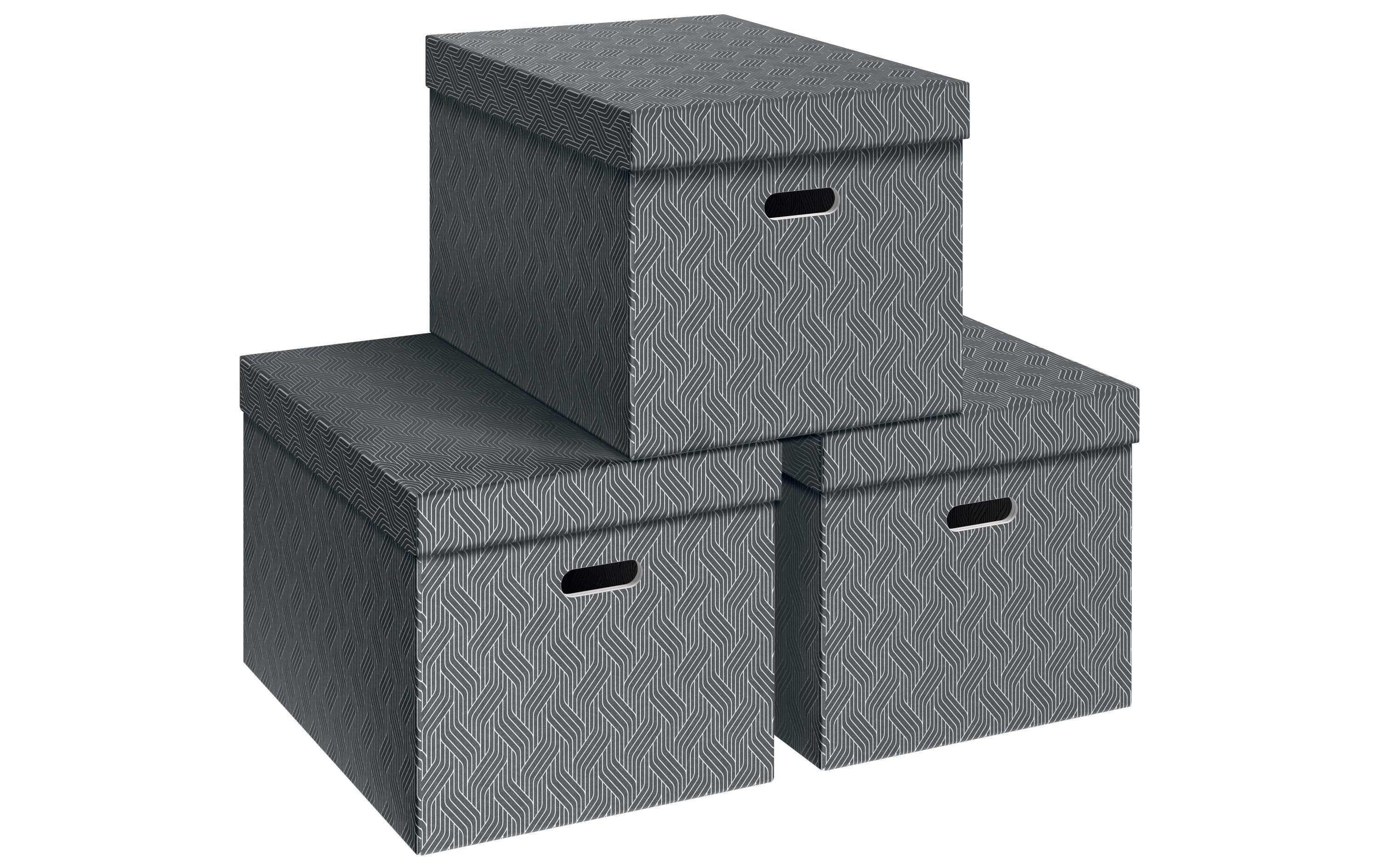Von Aufbewahrungsbox 46 l (mit Deckel) – Karton – Grau – 355 × 305 × 510 mm – 3 Stück