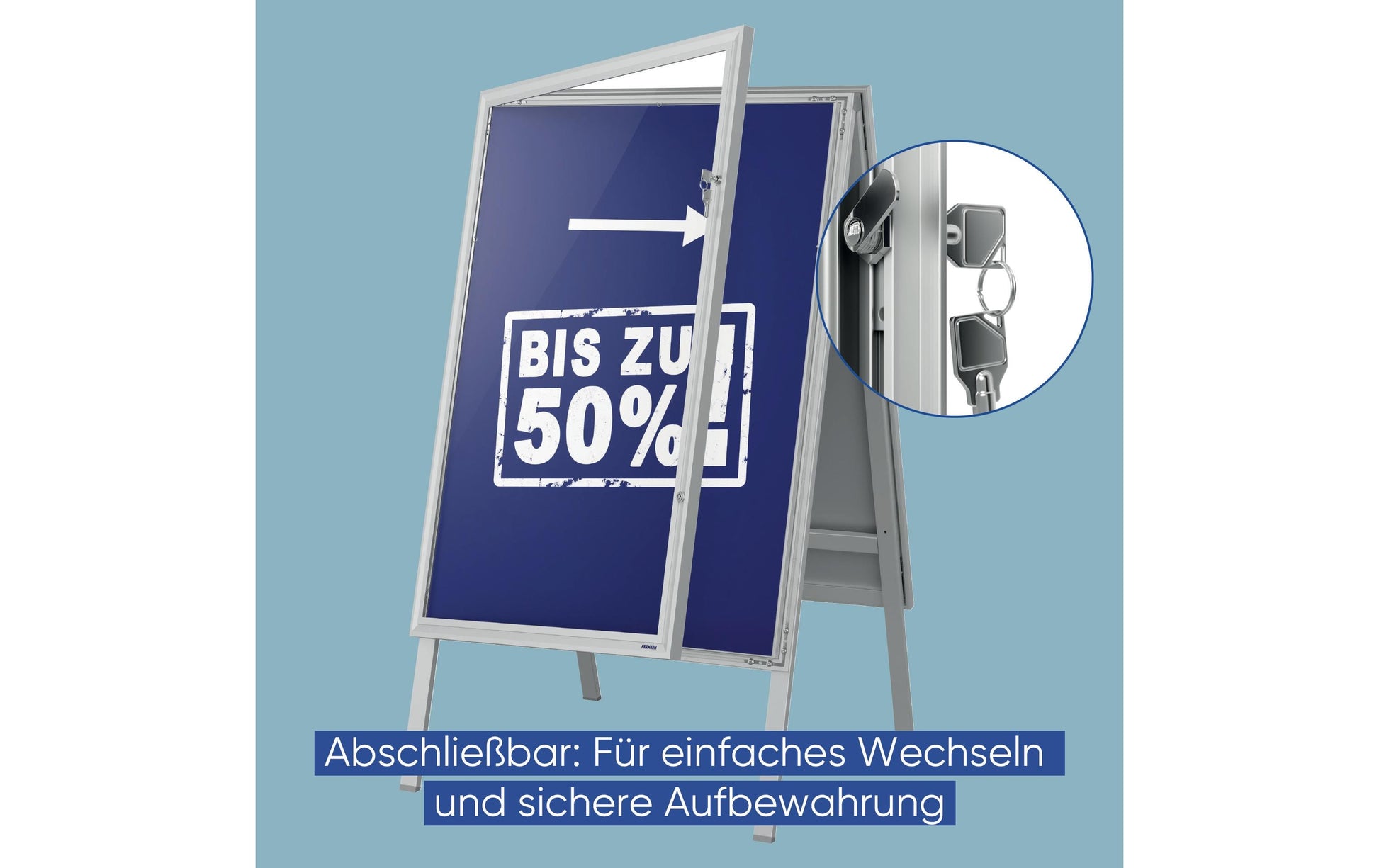 Franken Kundenstopper PRO – für A1 – wetterfest, abschliessbar – weiss – Aluminium – 654×1157×650 mm
