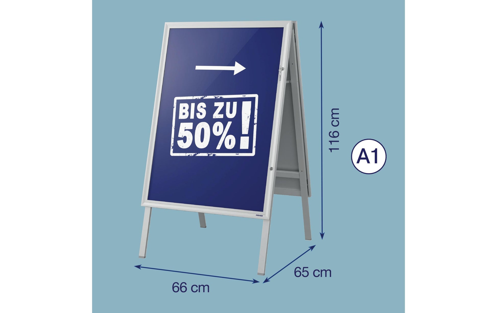 Franken Kundenstopper PRO – für A1 – wetterfest, abschliessbar – weiss – Aluminium – 654×1157×650 mm