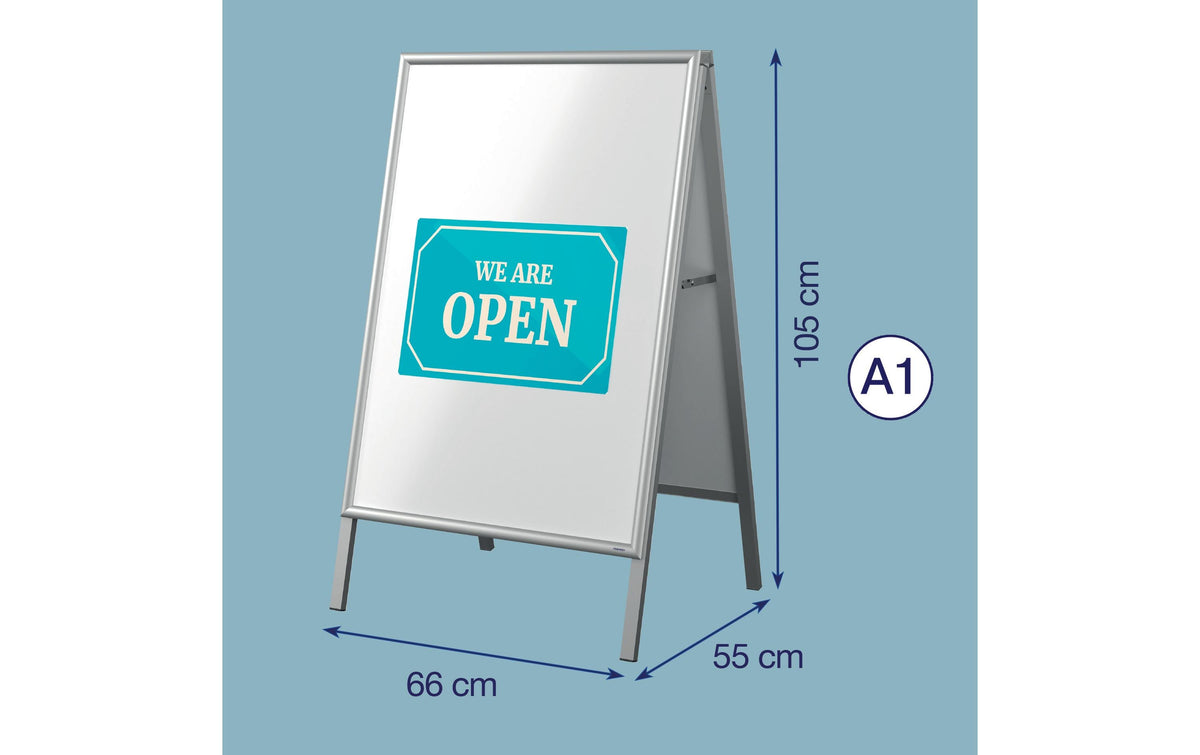 Franken Kundenstopper X-tra Line – für A1 – wetterfest – silber – Aluminium – 660×1050×550 mm