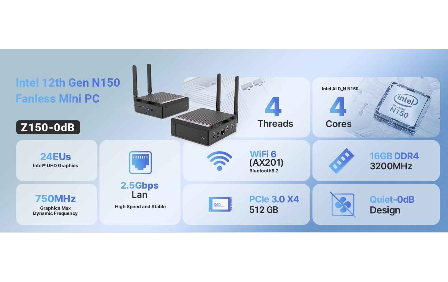 Minix NEO Z150-0dB Micro – Intel N150, 8 GB RAM, 256 GB SSD, Windows 11 Pro