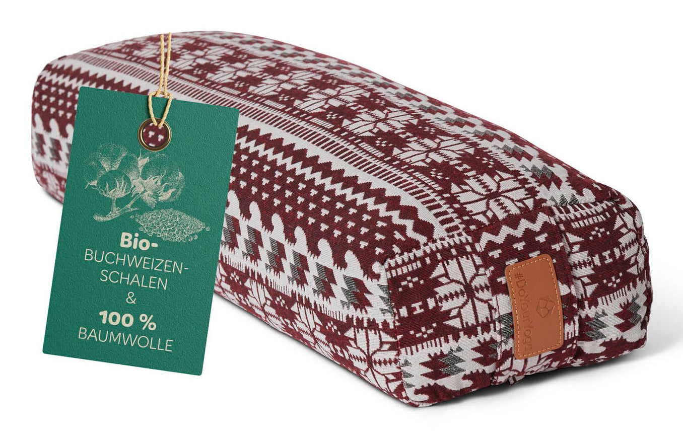 DoYourYoga Paravati Rechteck Yogabolster – 22,0 × 67,0 × 13,0 cm, Baumwolle, Rot-Weiss