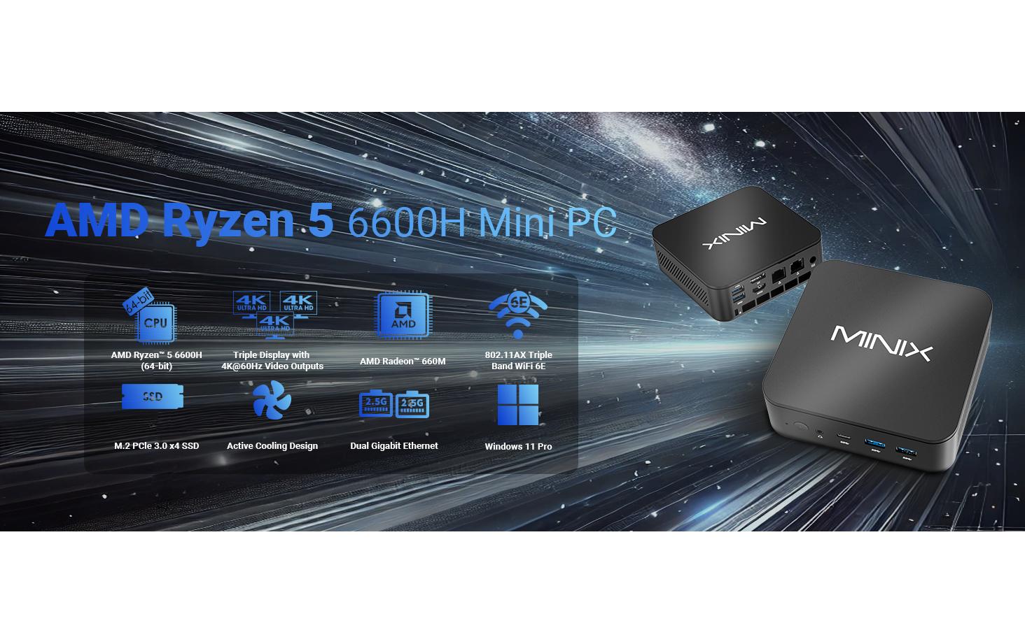 Minix NGC NR660 LP Micro – AMD Ryzen 5 6600H, 16 GB RAM, 512 GB SSD, Windows 11 Pro
