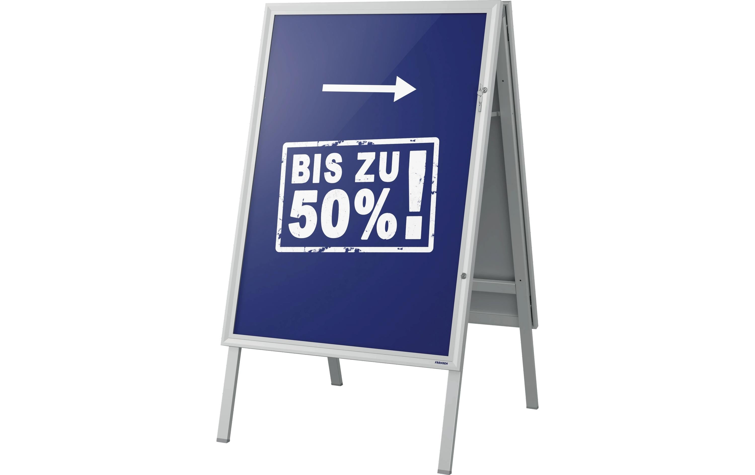 Franken Kundenstopper PRO – für A1 – wetterfest, abschliessbar – weiss – Aluminium – 654×1157×650 mm
