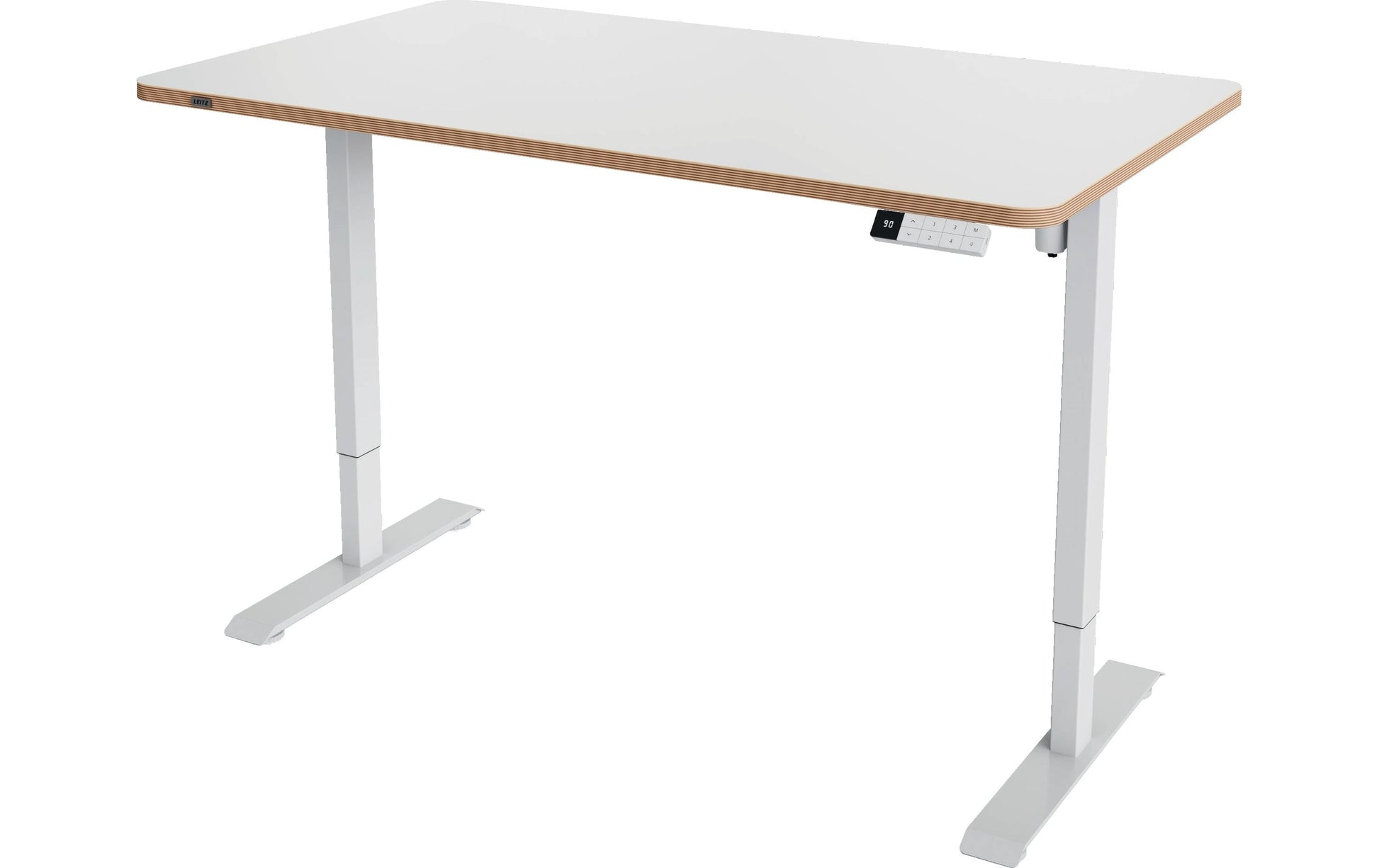 Leitz Höhenverstellbarer Tisch, 140 × 80 cm, elektrisch, 60 kg, weiss, Holz
