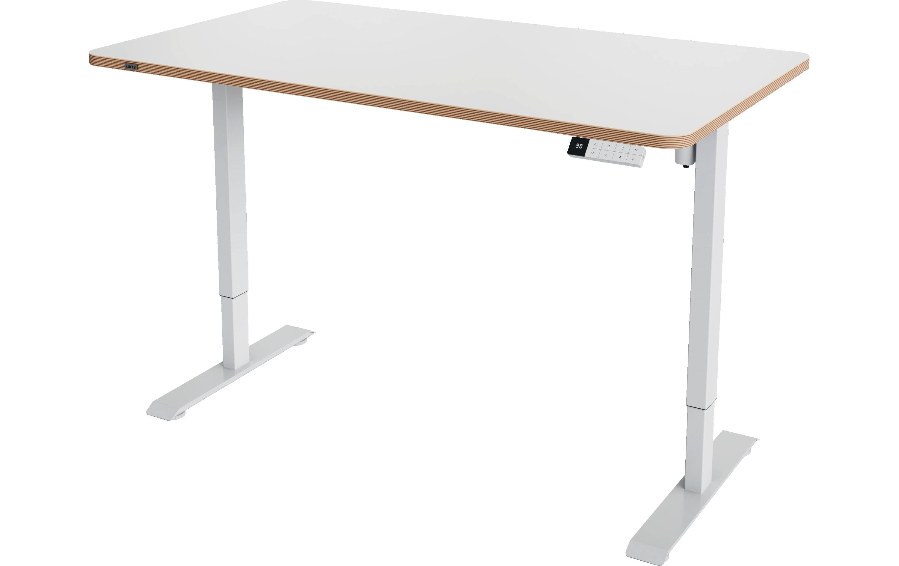 Leitz Höhenverstellbarer Tisch, 140 × 80 cm, elektrisch, 60 kg, weiss, Holz