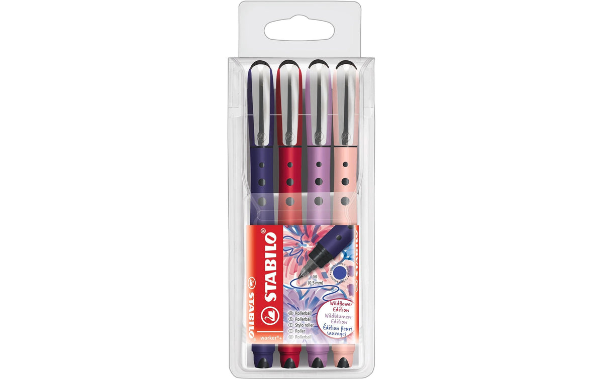 STABILO worker+ – Tintenroller, 0,5 mm, blau, sortiert – 4 Stk.