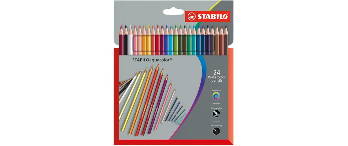 STABILO Aquarellfarbstifte aquacolor – Sechskant, Minen-Ø 2,8 mm, 24 Farben, im Kartonetui