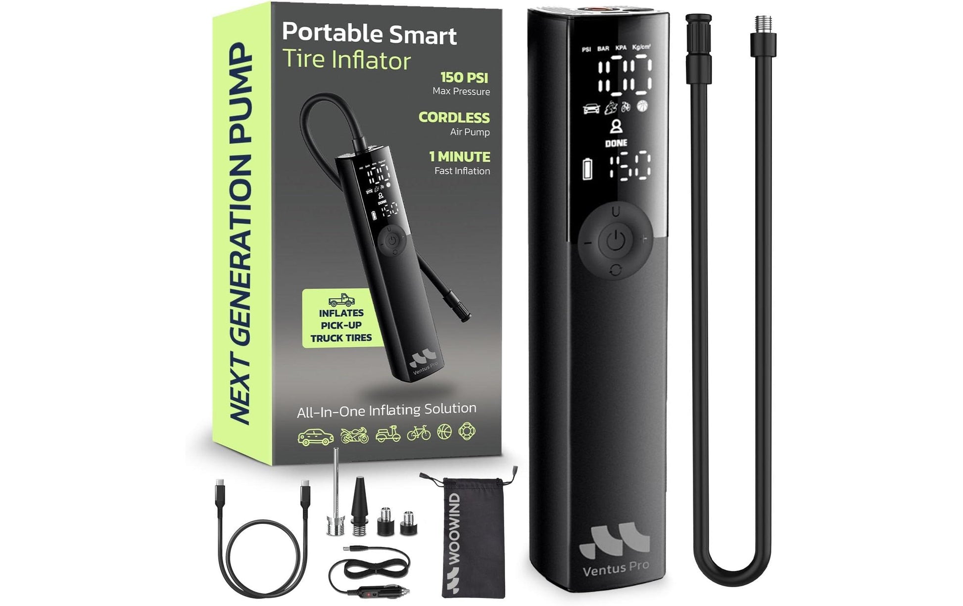 Woowind Ventus Pro Smarte Luftpumpe – 150 PSI – 4,8 Ah Akku