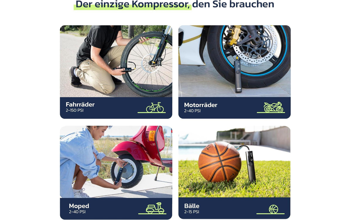 Woowind Ventus Ride Elektrische Luftpumpe – 8 W – 10,3 bar – 2,4 Ah – für Dunlop, Schrader, Sclaverand/Presta