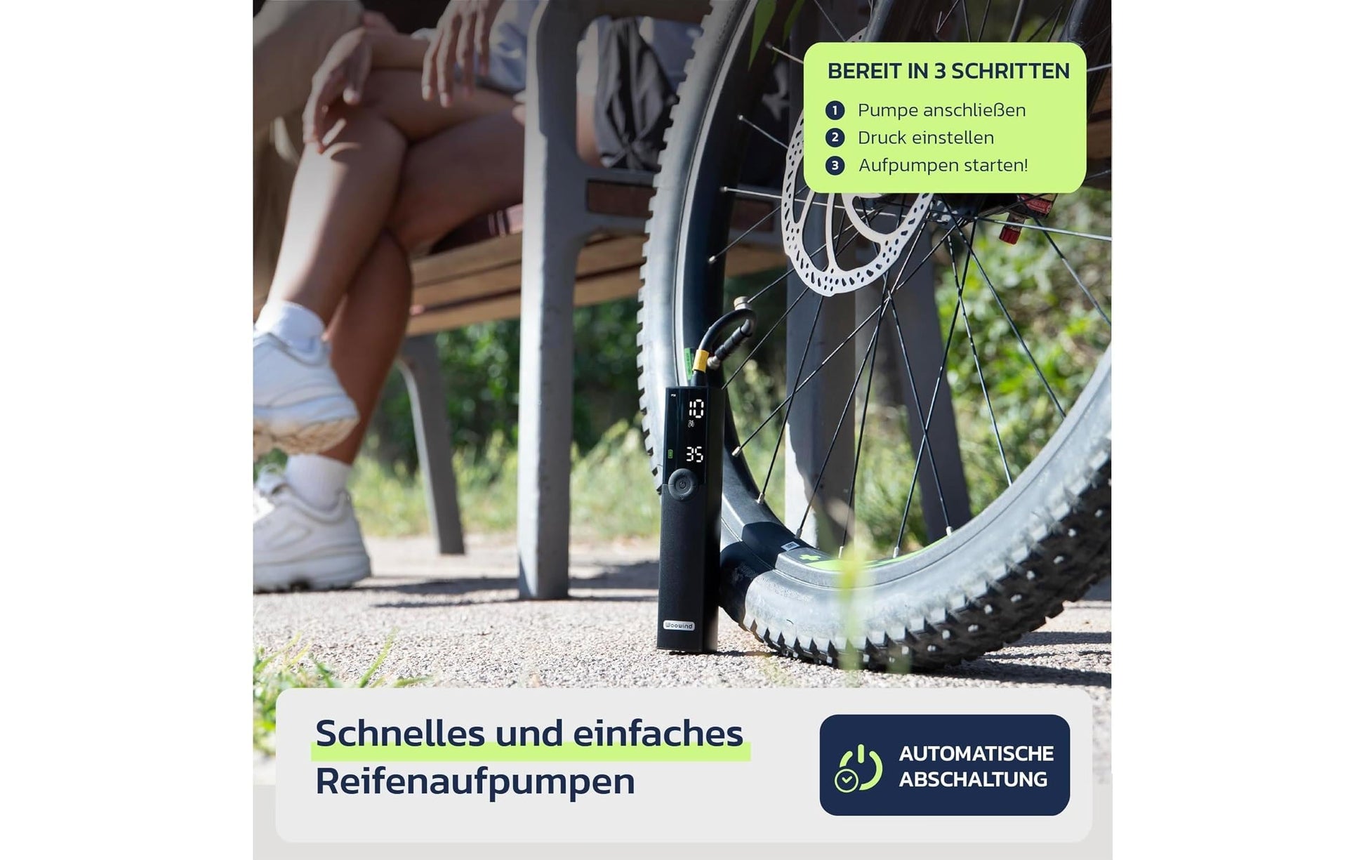 Woowind Ventus Ride Elektrische Luftpumpe – 8 W – 10,3 bar – 2,4 Ah – für Dunlop, Schrader, Sclaverand/Presta