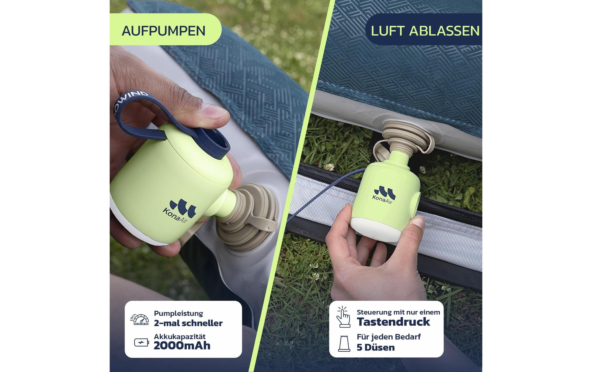 Woowind Kona Air Mini-Luftpumpe – 0,04 bar – 2000 mAh – Grün