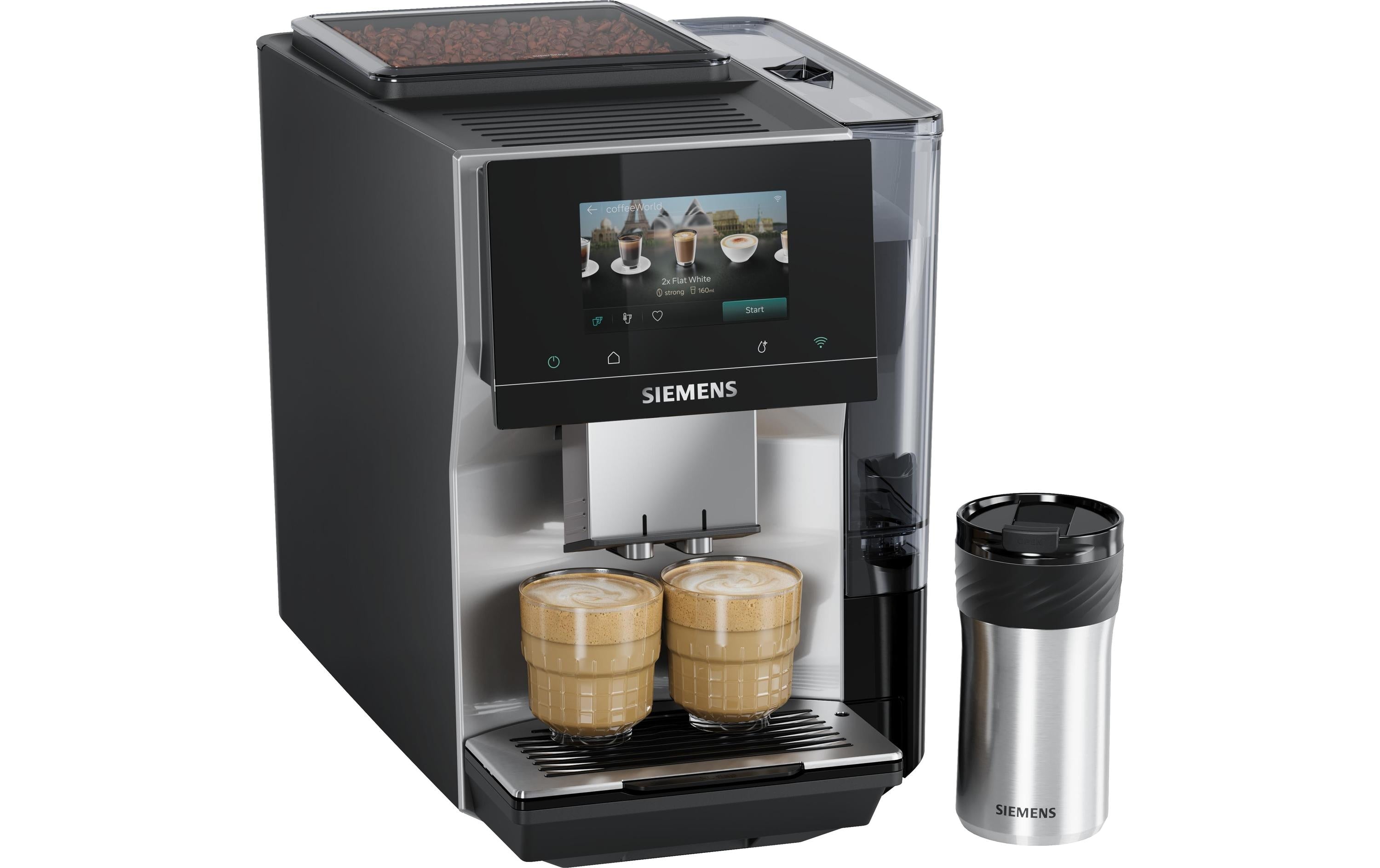 Siemens Kaffeevollautomat – 2,4 l, 320 g Bohnenbehälter, Milchaufschäumer, Schwarz/Silber