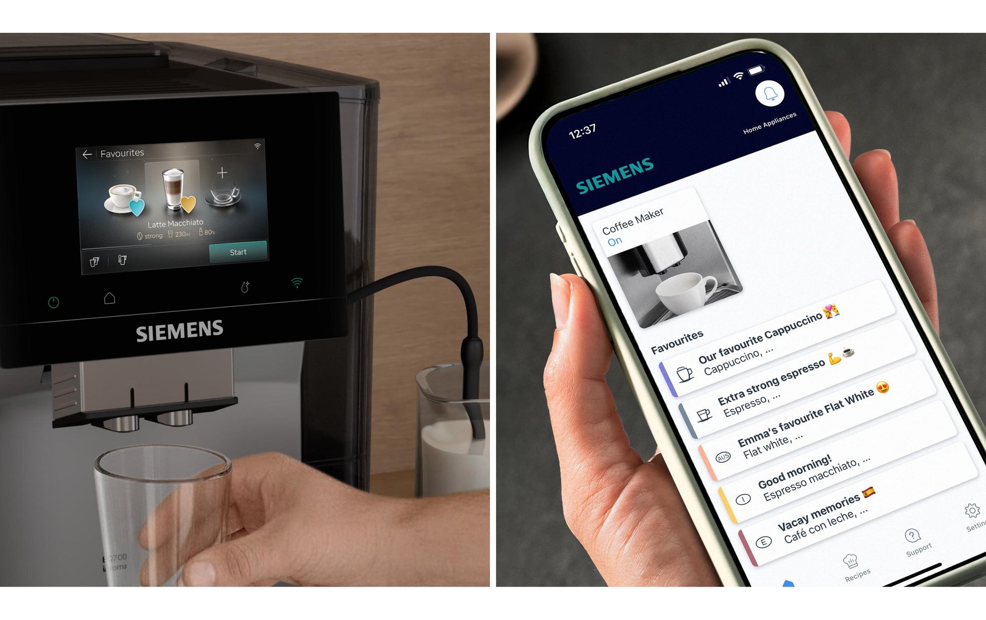 Siemens Kaffeevollautomat – 2,4 l, 320 g Bohnenbehälter, Milchaufschäumer, Schwarz/Silber
