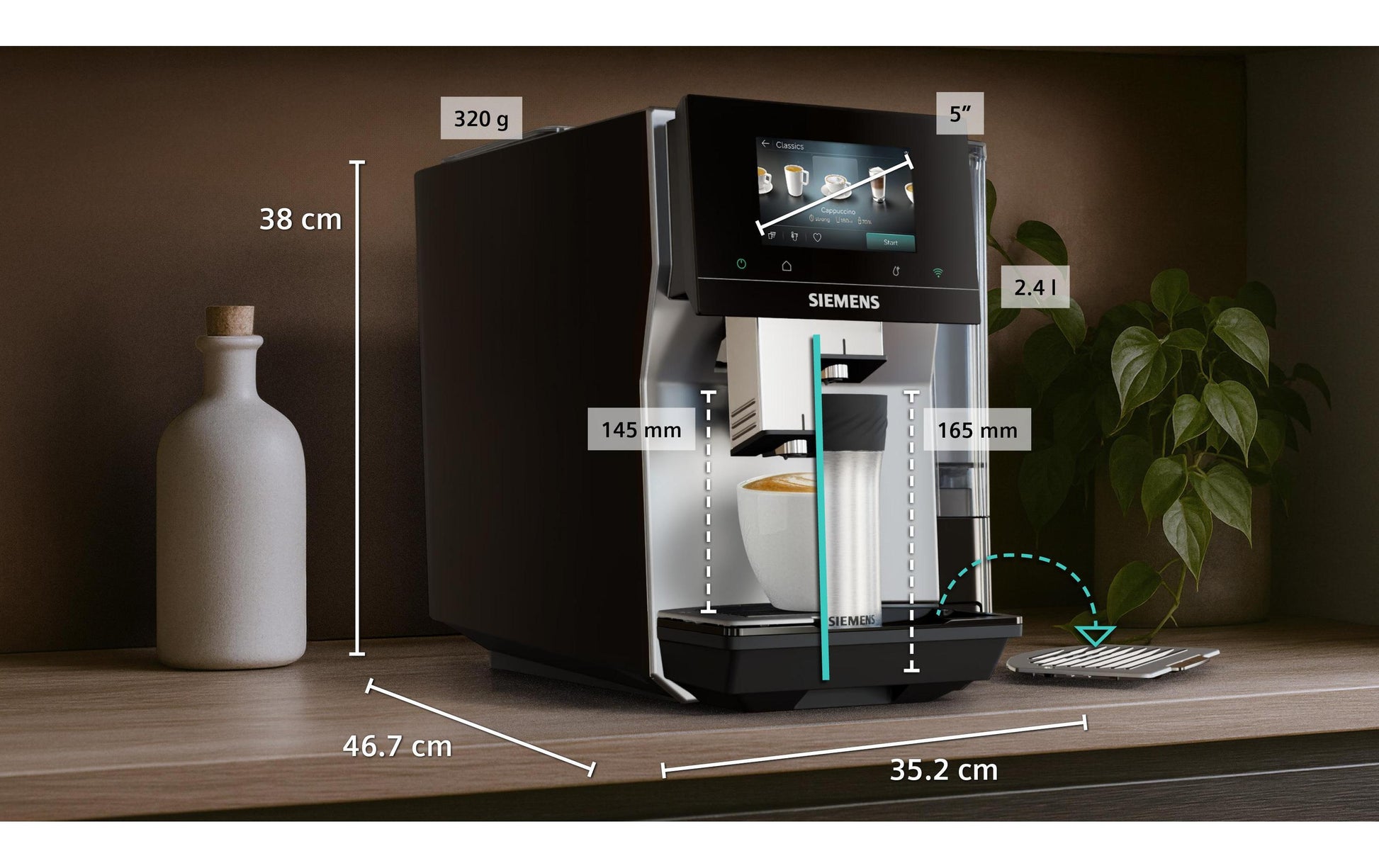 Siemens Kaffeevollautomat – 2,4 l, 320 g Bohnenbehälter, Milchaufschäumer, Schwarz/Silber