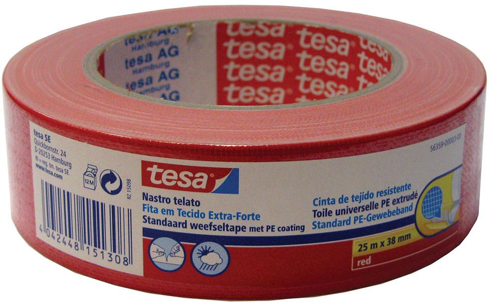 TESA Gewebeband/Gaffa – 38 mm × 25 m, rot, 1 Stück