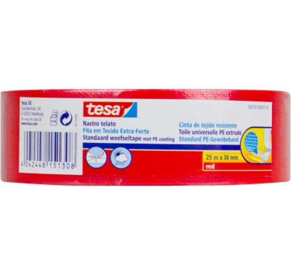 TESA Gewebeband/Gaffa – 38 mm × 25 m, rot, 1 Stück