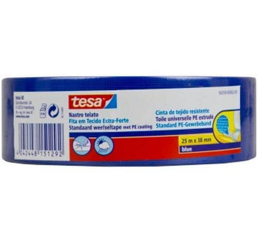 TESA Gewebeband/Gaffa – 38 mm × 25 m, Blau, Polyethylen-beschichtetes Gewebe, 1 Stück