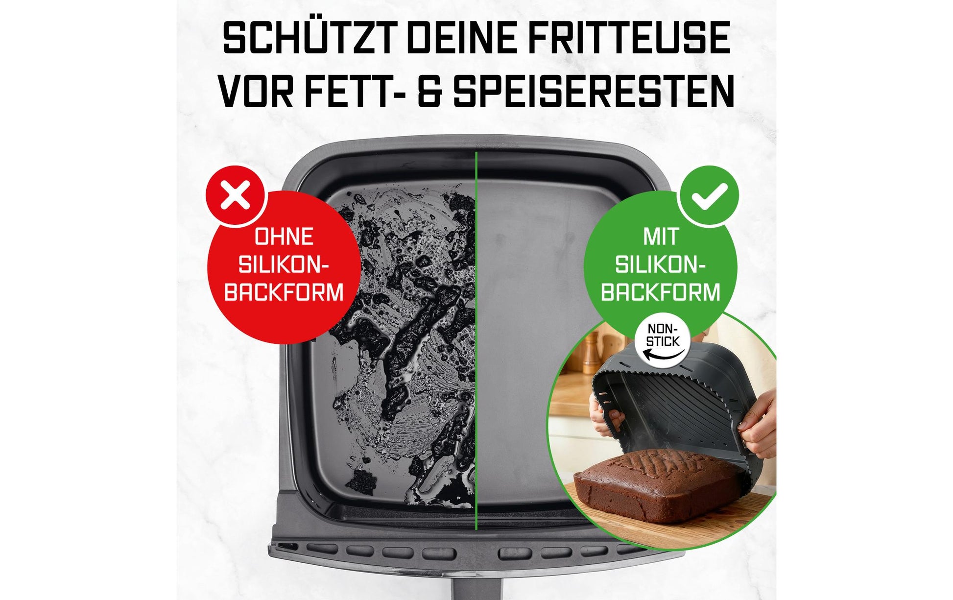 Gourmetmaxx Silikonform für Heissluftfritteusen – 21 × 21 × 8 cm, Silikon, Anthrazit