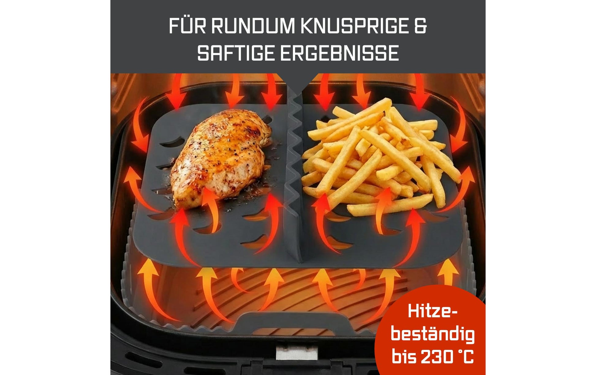 Gourmetmaxx Silikonform für Heissluftfritteusen – 21 × 21 × 8 cm, Silikon, Anthrazit