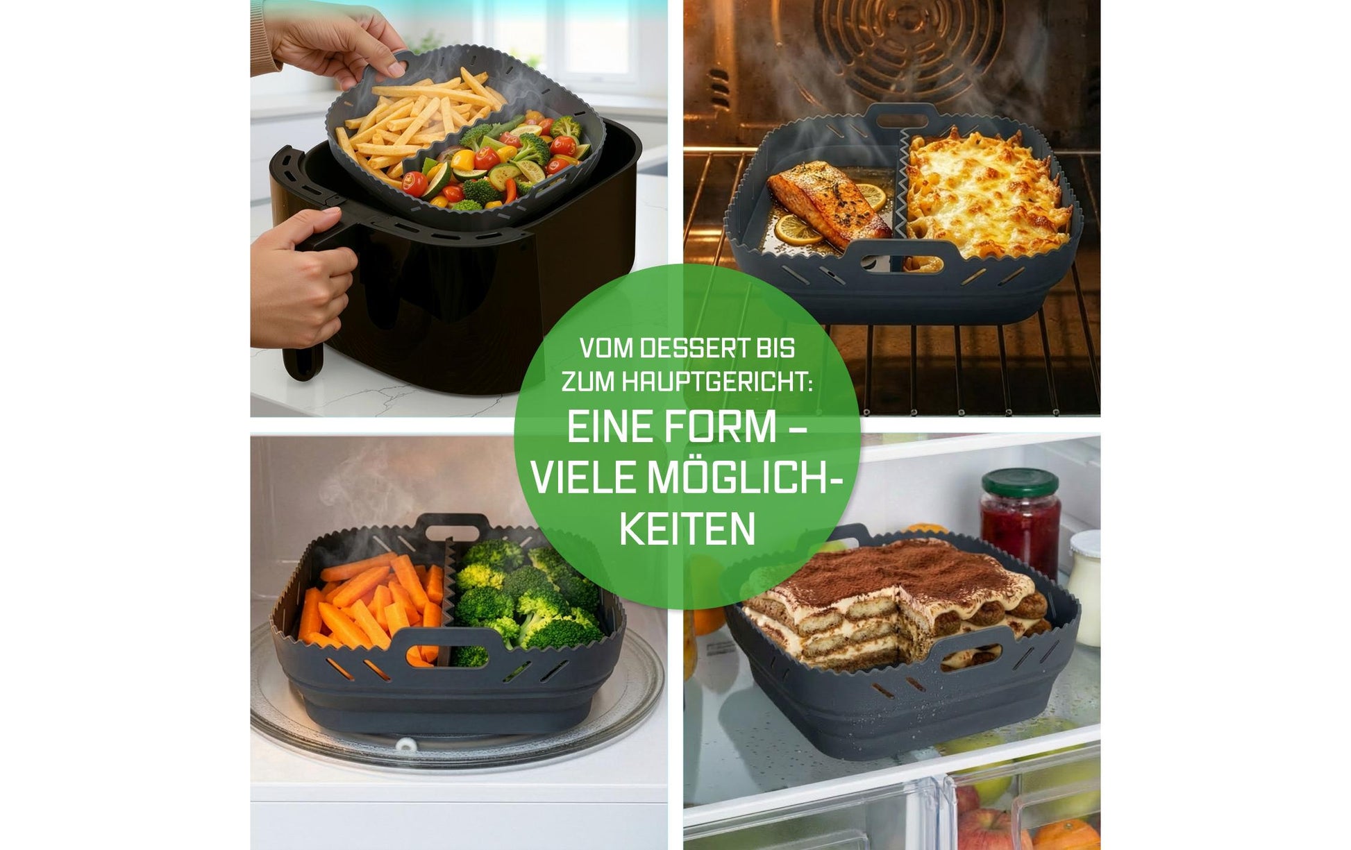 Gourmetmaxx Silikonform für Heissluftfritteusen – 21 × 21 × 8 cm, Silikon, Anthrazit