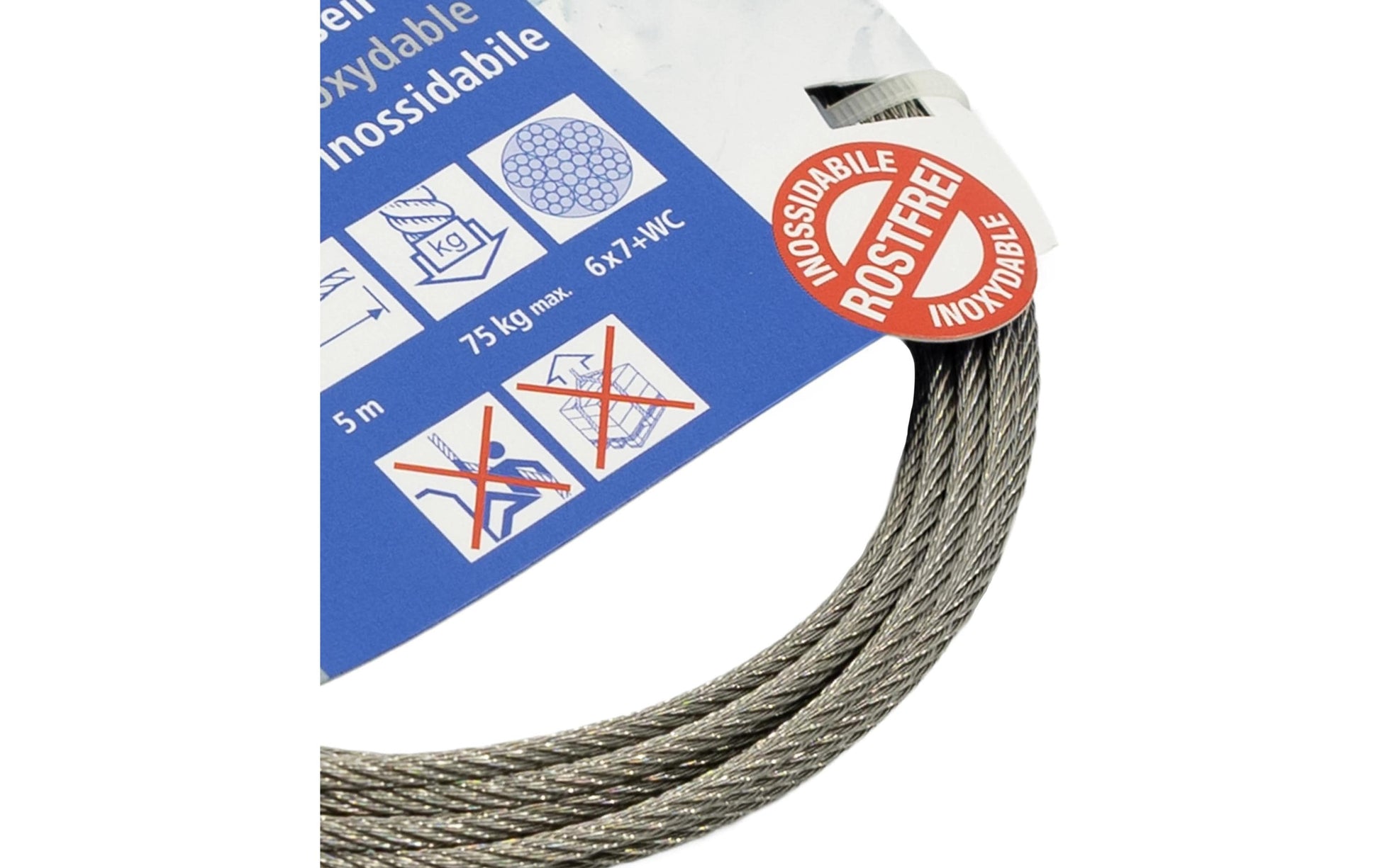 Meister Drahtseil – Ø 2,5 mm × 5 m, Edelstahl, Silber, Belastbarkeit 75 kg, Mindestbruchkraft 360 kg